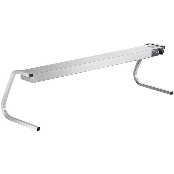 A long metal ServIt strip warmer with a button on it.