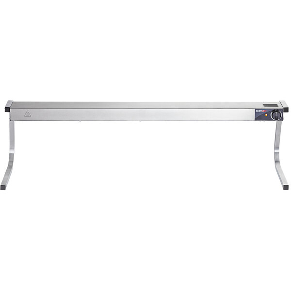 A white rectangular ServIt strip warmer with a metal shelf and legs.