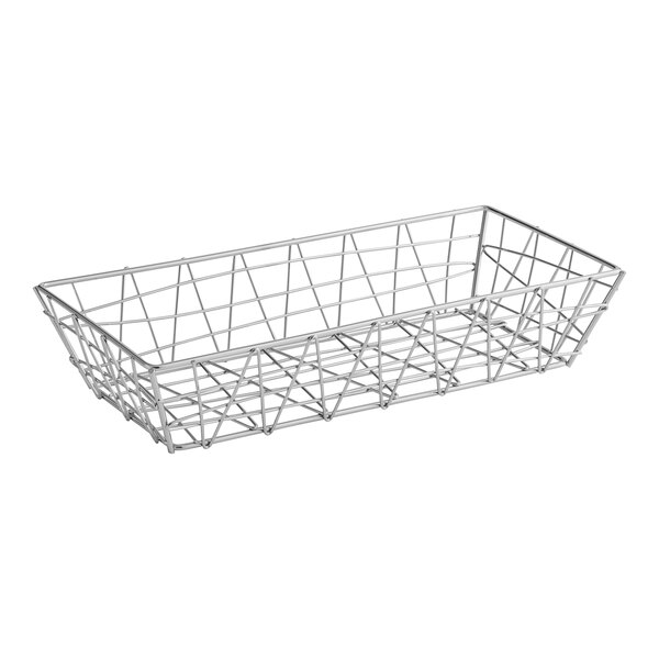An American Metalcraft chrome rectangular wire basket with handles.