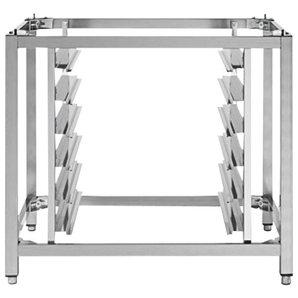 A metal frame with metal racks for an Axis Hybrid Oven Stand.