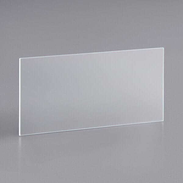 A rectangular clear glass shelf with a black border.