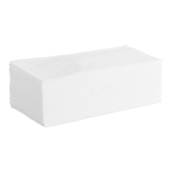 A stack of white rectangular paper towels arranged neatly on a white background.