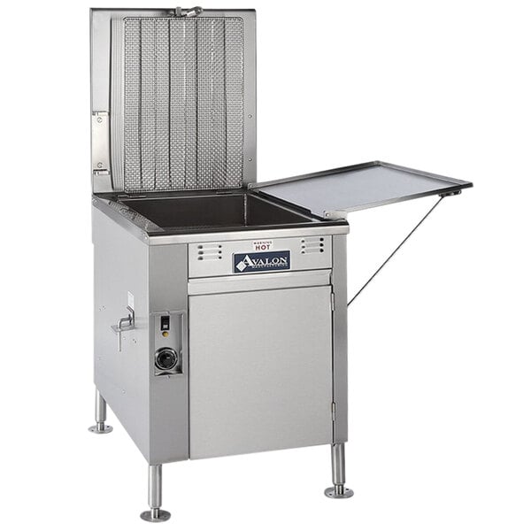 a deep fryer with a lid open