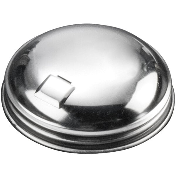 A close-up of a silver American Metalcraft sugar flap lid with a square top.