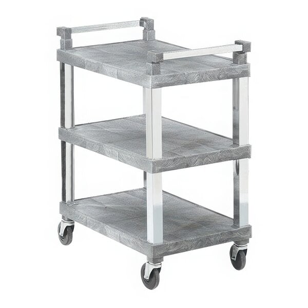 A grey Vollrath utility cart with metal legs and wheels.