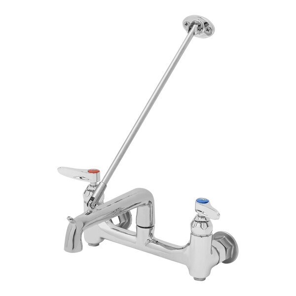 A T&S chrome faucet with lever handles.