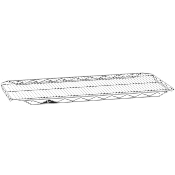 A Metro qwikSLOT chrome wire shelf with a white background.