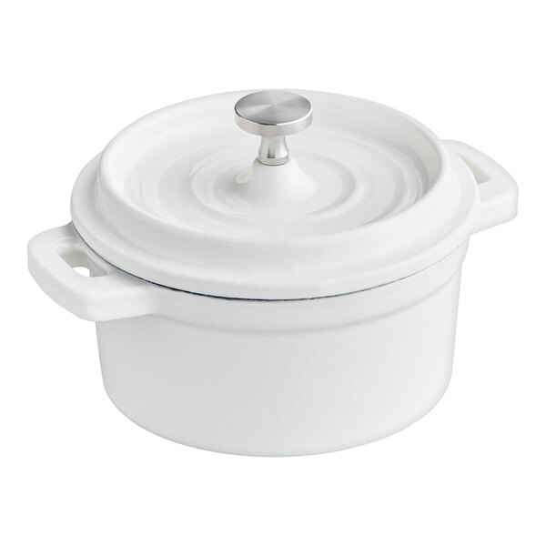 A Valor Arctic White enameled cast iron pot with lid.