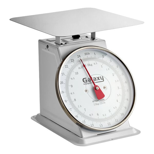A mechanical portion control scale with a flat weighing platform and a large analog dial, capable of measuring up to 25 pounds.