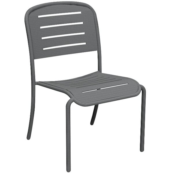 A dark gray Wabash Valley Hanna Collection outdoor chair with horizontal slats.