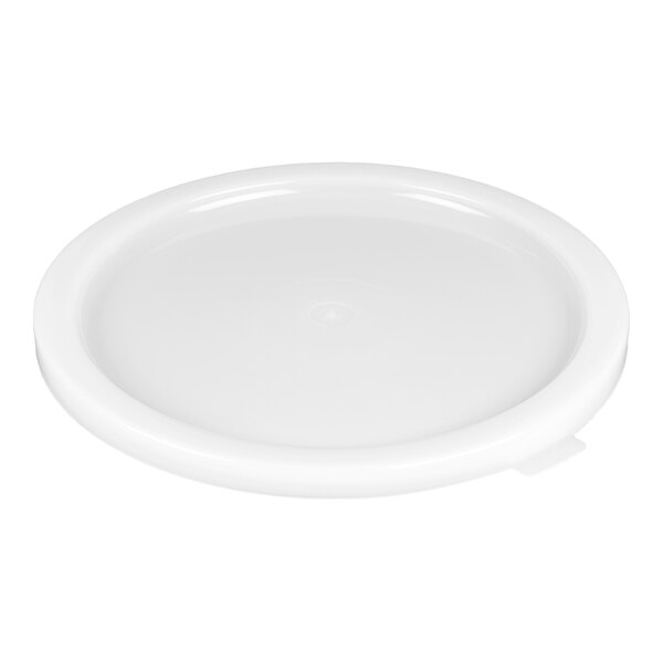 A white round polyethylene lid designed for 12, 18, and 22 quart food storage containers.