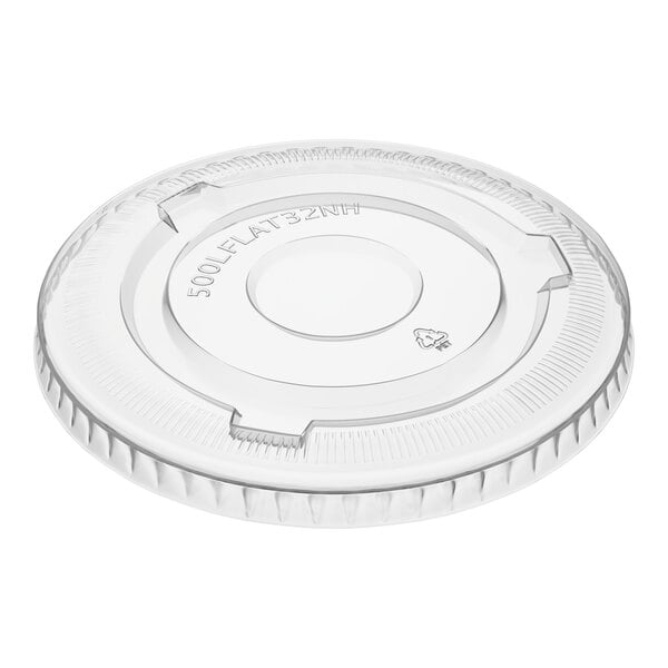 Choice 32 oz. Clear PET Plastic Flat Lid with No Straw Slot - 50/Pack