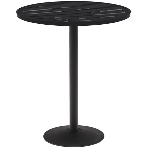 A black round Wabash Valley Hanna Collection pedestal bar table with a metal pole.