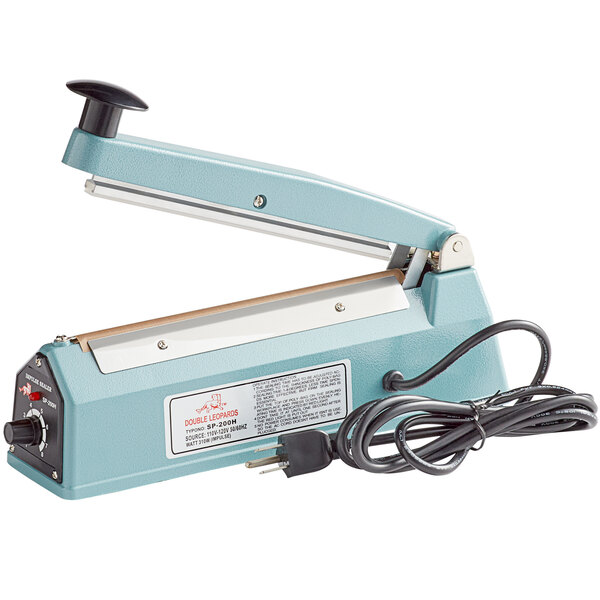 A blue and black Thunder Group manual impulse bag sealer.