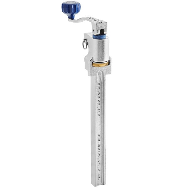 An Edlund manual can opener with a blue handle.