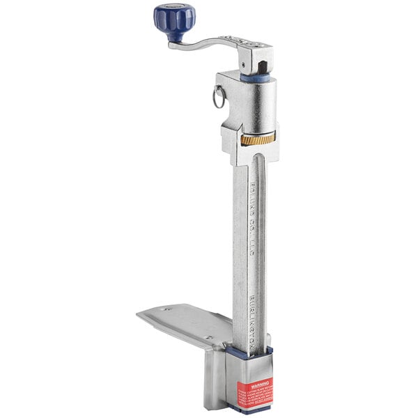 An Edlund commercial manual can opener with a blue handle.