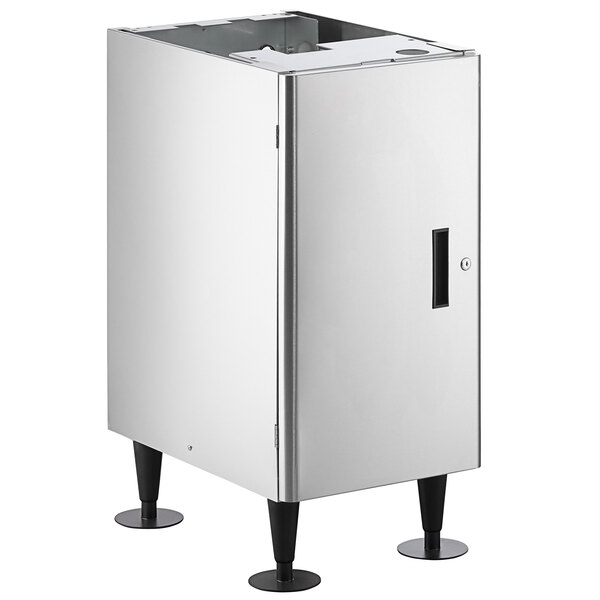 A stainless steel rectangular stand with black legs and a black handle for a Hoshizaki ice machine.