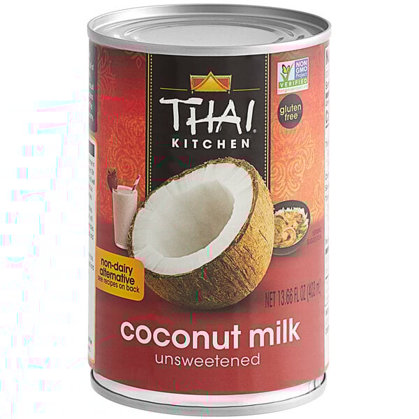 A case of 24 cans of THAI Kitchen unsweetened coconut milk.