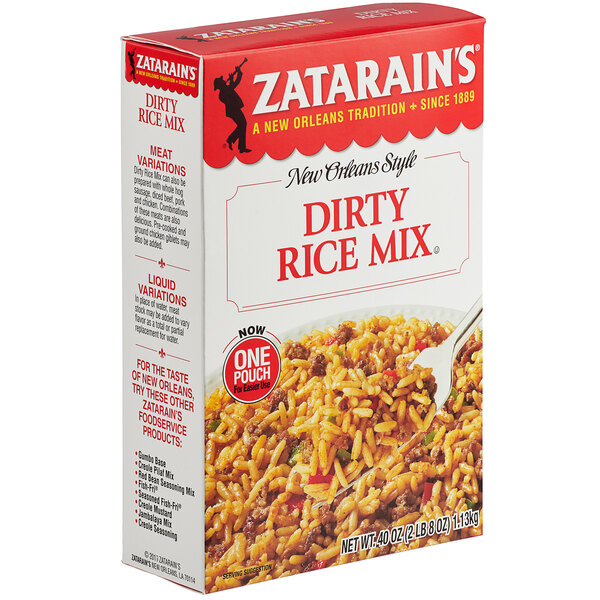 A case of 8 Zatarain's dirty rice mix boxes.