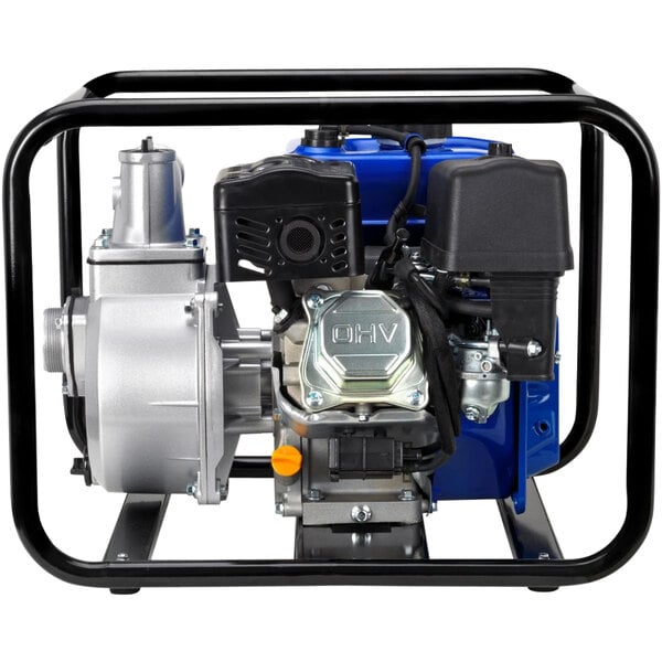 A close-up of a DuroMax gasoline engine water pump kit.