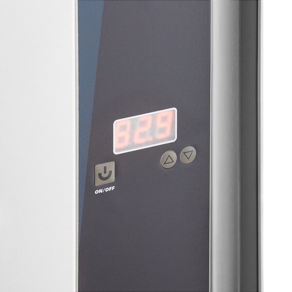 The digital display on a ServIt triple freestanding drawer warmer.