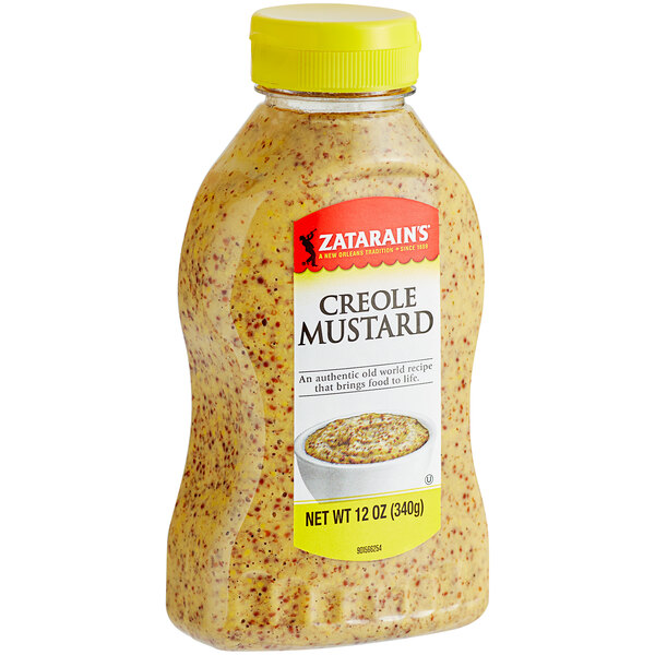a bottle of mustard with a label