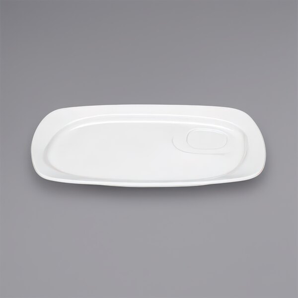 A white rectangular Bauscher porcelain platter with a well.