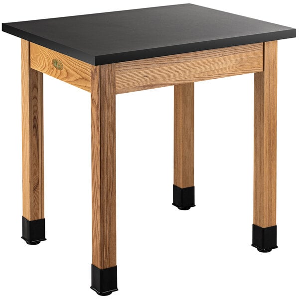 a table with a black top
