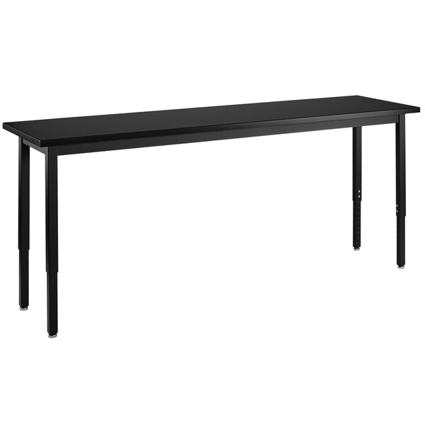 A National Public Seating black steel science lab table with a black rectangular top and legs.