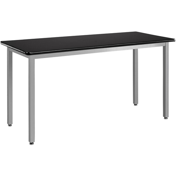 A gray National Public Seating science lab table with a high-pressure laminate top and silver legs.