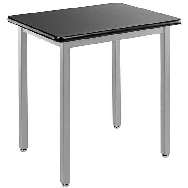 A gray steel National Public Seating science lab table with a high-pressure laminate top.