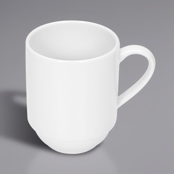 A close-up of a Bauscher by BauscherHepp bright white mug with a handle.