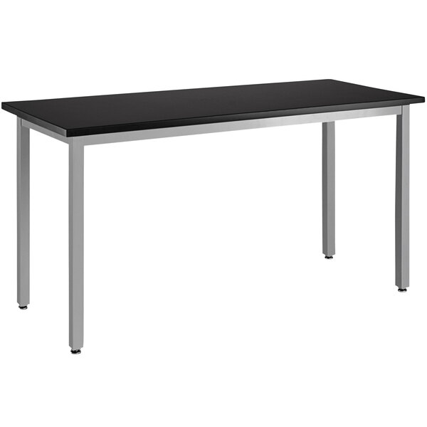 A grey National Public Seating science lab table with a metal frame.