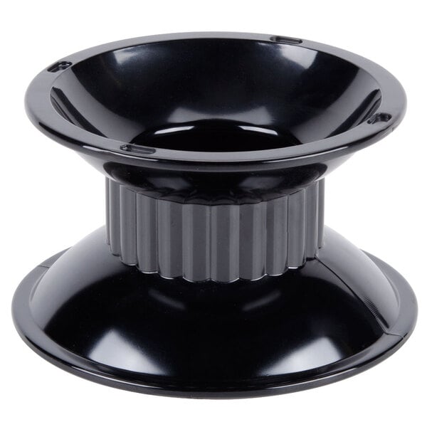 A black melamine pedestal with a white background.