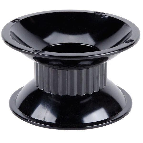 A black melamine pedestal with a hole in the top.