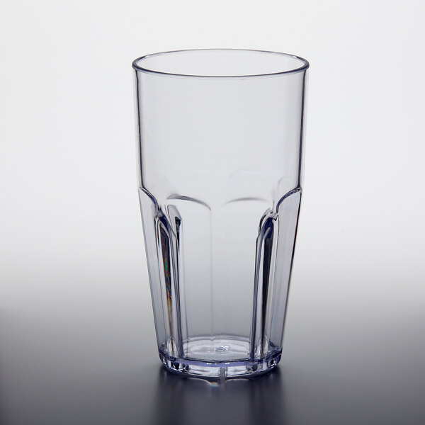 A clear plastic tumbler with a clear bottom.