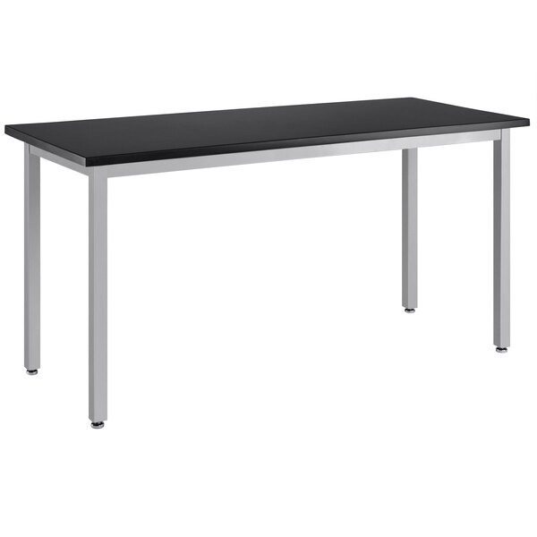 A grey National Public Seating science lab table with a steel frame.