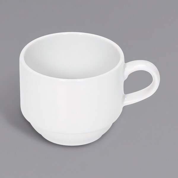 A Bauscher bright white coffee cup with a handle.