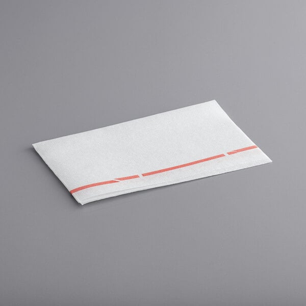 a white napkin with red lines