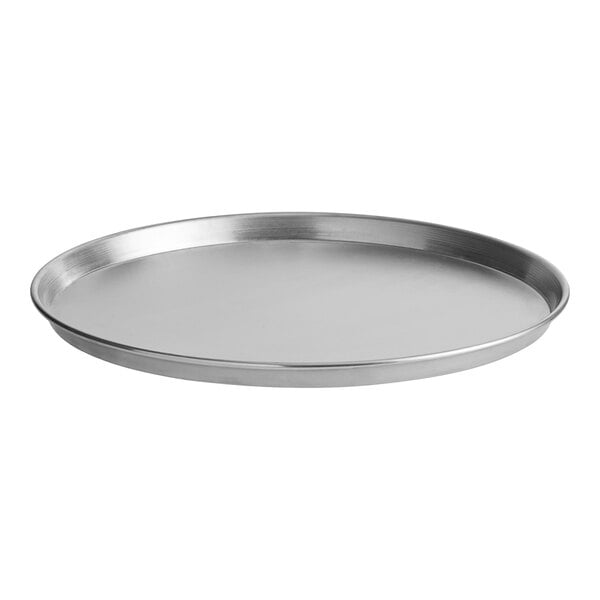 An American Metalcraft aluminum deep dish pizza pan with a white background.