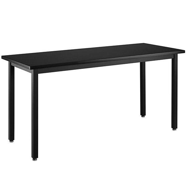 A black rectangular National Public Seating science lab table with legs.