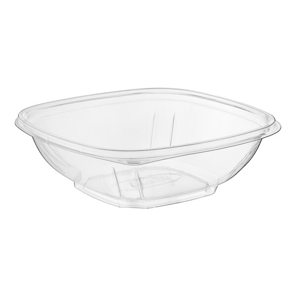 A Visions clear plastic bowl with a lid.