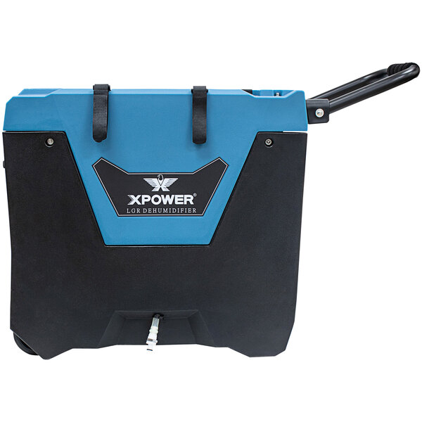 An XPOWER commercial dehumidifier in blue and black.