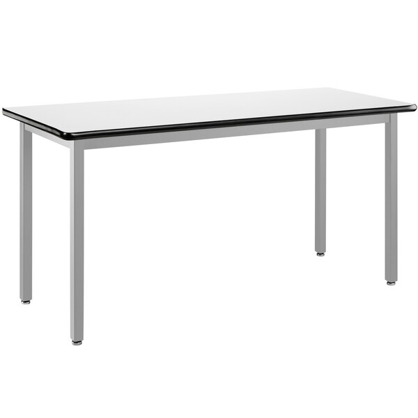 a white table with black edge
