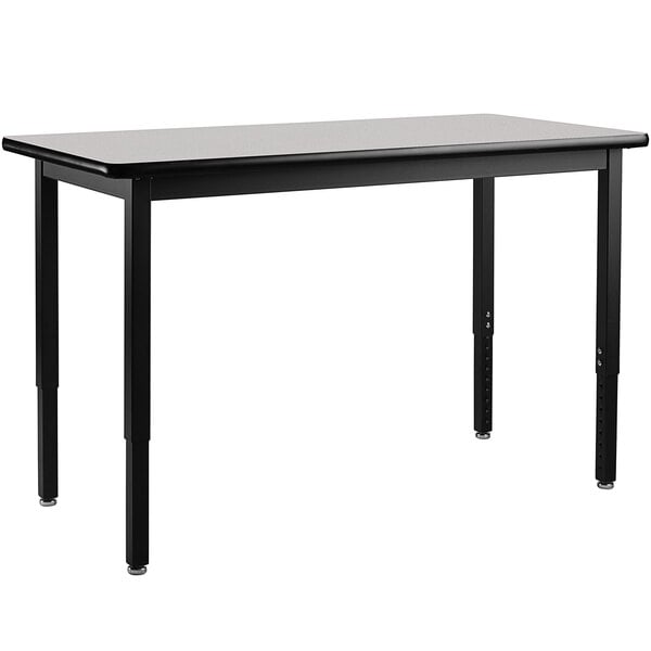 A National Public Seating black rectangular utility table with black legs.