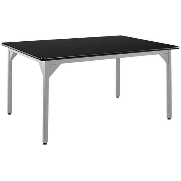 A gray National Public Seating rectangular utility table with metal legs.