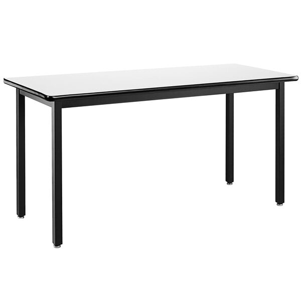 A black National Public Seating utility table with a whiteboard top.