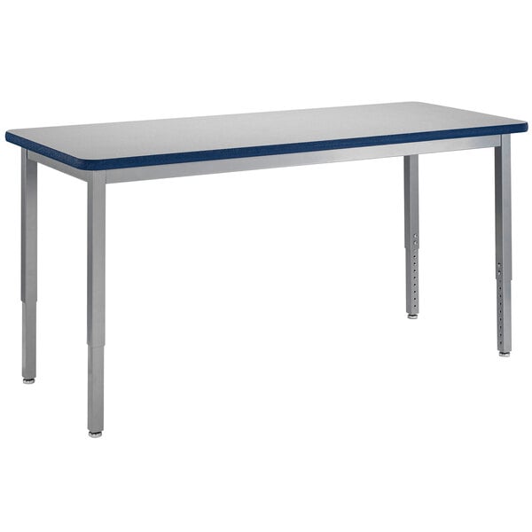 A National Public Seating utility table with a gray top and silver legs.