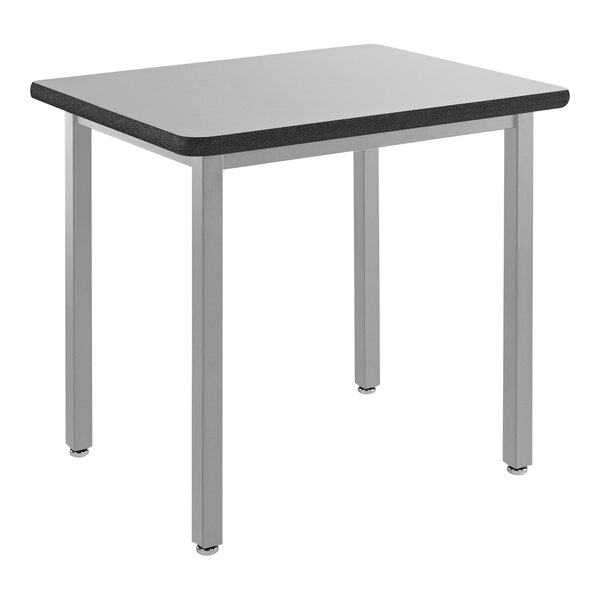 A gray National Public Seating utility table with a laminate top and metal legs.