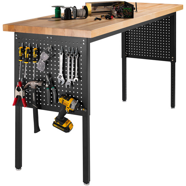 A National Public Seating heavy-duty lab table with a high-pressure laminate top and black frame.